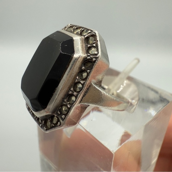 Art Deco 925 Silver Cocktail Ring in Black Accent and Marcasite Size - Picture 10 of 17